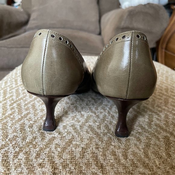 HP Manolo Blahnik Kitten Heels US 6.5 EU37 VTG Brown & Khaki - Picture 5 of 11